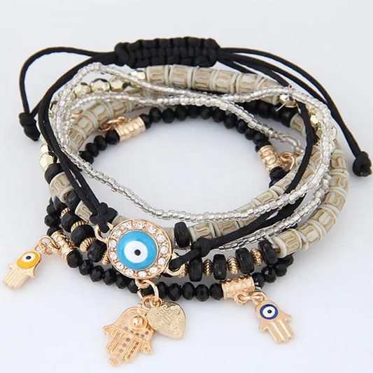 Black evil eye bracelet set